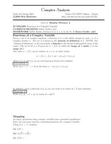 Complex Analysis:  Functions of Complex Variables Worksheet Complex Analysis:  Functions of Complex Variables Worksheet