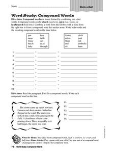 Compound Words Worksheet for 3rd - 5th Grade | Lesson Planet