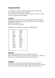 Compound Words Worksheet Compound Words Worksheet