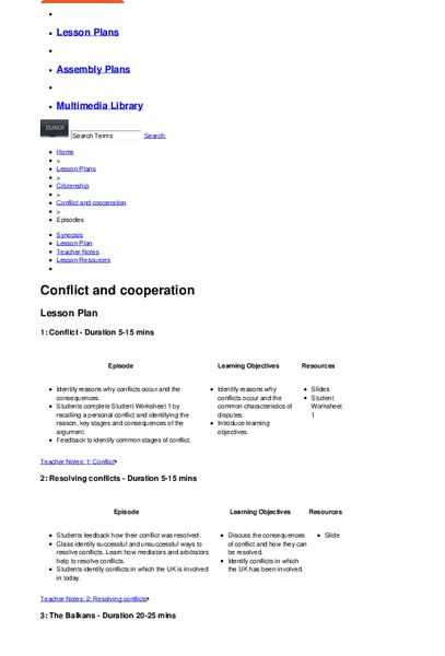 Conflict and Cooperation Lesson Plan Conflict and Cooperation Lesson Plan