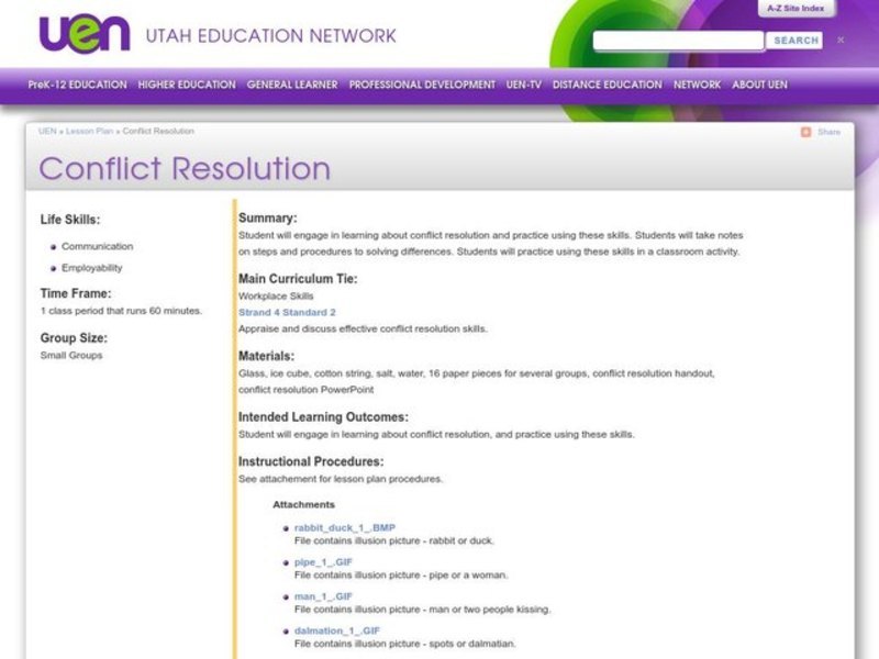 Conflict Resolution Lesson Plan Conflict Resolution Lesson Plan