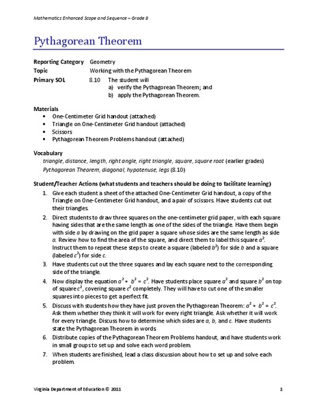 Pythagorean Theorem Lesson Plan Pythagorean Theorem Lesson Plan