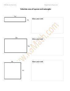 Calculate area of Squares and Rectangles Worksheet    Calculate area of Squares and Rectangles Worksheet