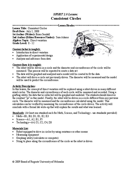 Consistent Circles Lesson Plan Consistent Circles Lesson Plan