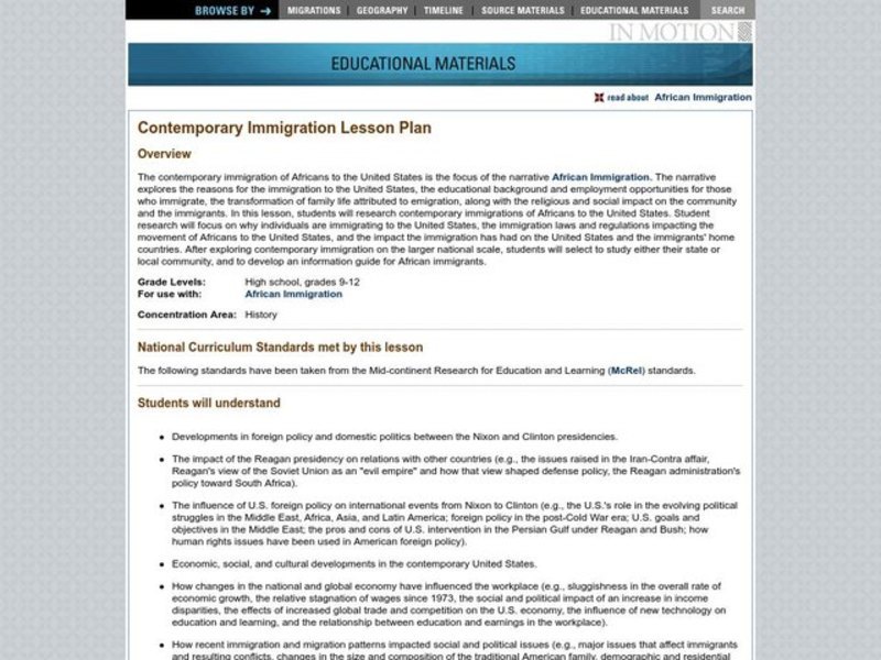 Contemporary Immigration Lesson Plan Lesson Plan Contemporary Immigration Lesson Plan Lesson Plan