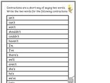 Contractions Worksheet Contractions Worksheet