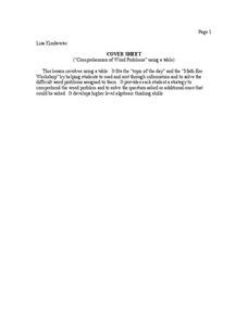 "Comprehension of Word Problems" Using a Table Lesson Plan "Comprehension of Word Problems" Using a Table Lesson Plan