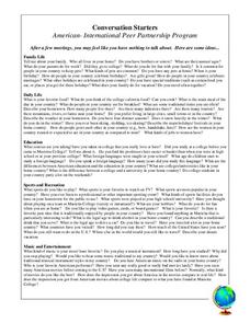 Conversation Starters Worksheet Conversation Starters Worksheet