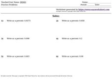 Converting Decimals to Percents Worksheet Converting Decimals to Percents Worksheet