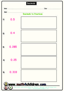 Converting Decimals to Fractions Worksheet Converting Decimals to Fractions Worksheet