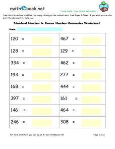 Converting Standard Numbers to Roman Numbers Worksheet Converting Standard Numbers to Roman Numbers Worksheet