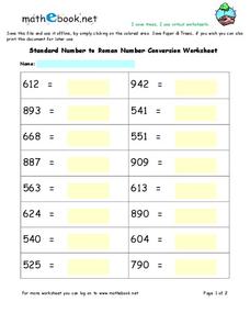 Converting Standard Numbers to Roman Numbers Worksheet Converting Standard Numbers to Roman Numbers Worksheet
