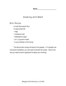 Cooking With Math Worksheet Cooking With Math Worksheet
