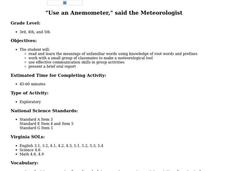 "Use an Anemometer," said the Meteorologist Lesson Plan "Use an Anemometer," said the Meteorologist Lesson Plan