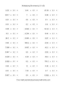 Multiplying Decimals by 0.1 (D) Worksheet Multiplying Decimals by 0.1 (D) Worksheet