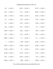 Multiplying Decimals by 0.001 (C) Worksheet Multiplying Decimals by 0.001 (C) Worksheet