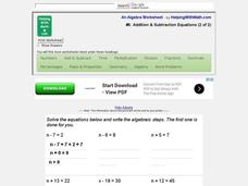 #6: Addition and Subtraction Equations (2 of 2) Worksheet #6: Addition and Subtraction Equations (2 of 2) Worksheet