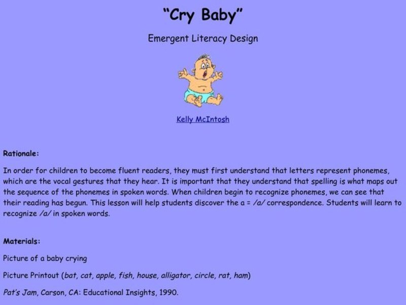 Cry Baby Lesson Plan Cry Baby Lesson Plan