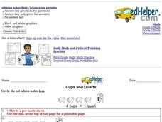 Cups and Quarts Worksheet Cups and Quarts Worksheet