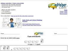 Cups and Quarts Worksheet Cups and Quarts Worksheet