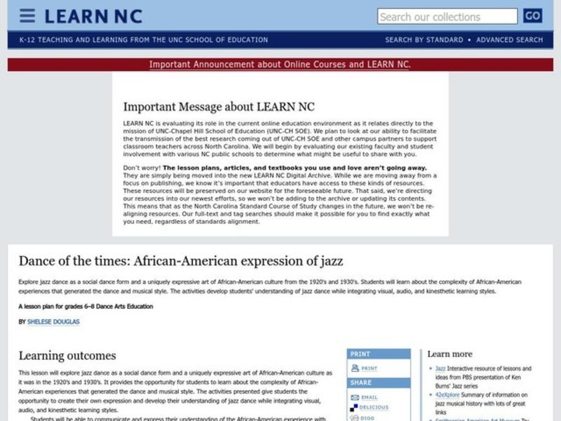 Dance of the Times: African-American Expression of Jazz Lesson Plan Dance of the Times: African-American Expression of Jazz Lesson Plan
