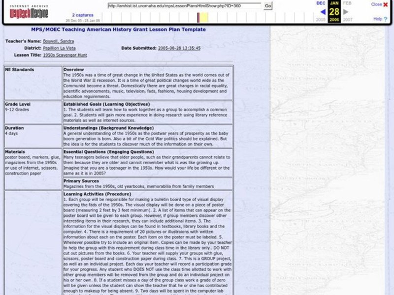 1950's Scavenger Hunt Lesson Plan 1950's Scavenger Hunt Lesson Plan