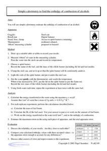 Simple Calorimetry to Find the Enthalpy of Combustion of Alcohols Lab Resource Simple Calorimetry to Find the Enthalpy of Combustion of Alcohols Lab Resource