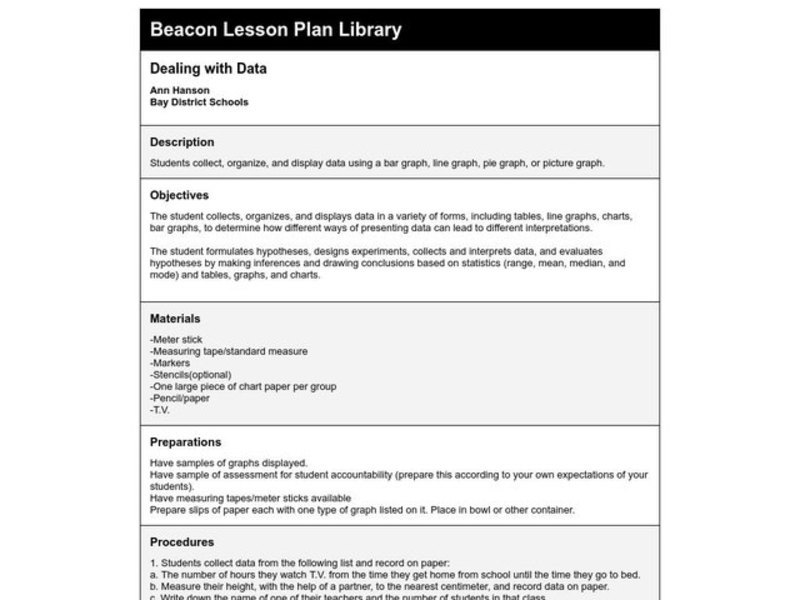 Dealing With Data Lesson Plan Dealing With Data Lesson Plan