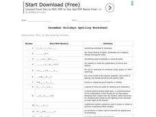December Holidays Spelling Worksheet December Holidays Spelling Worksheet