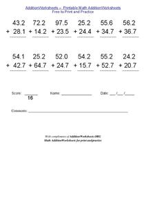 Decimal Addition Worksheet Decimal Addition Worksheet