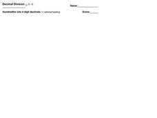 Decimal Division Worksheet Decimal Division Worksheet