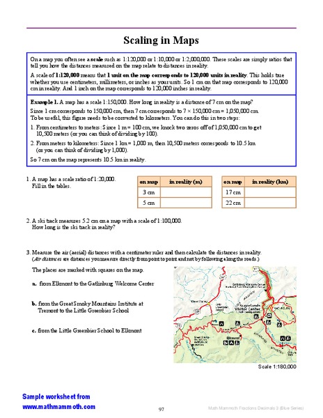 Scaling in Maps Worksheet Scaling in Maps Worksheet