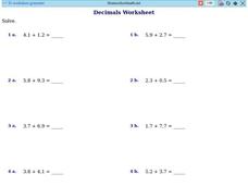 Decimals Worksheet 1 Worksheet Decimals Worksheet 1 Worksheet