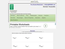 Decimals: Thousandths Worksheet Decimals: Thousandths Worksheet
