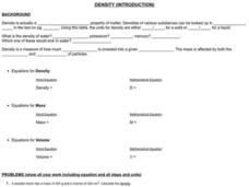 Density Worksheet Density Worksheet