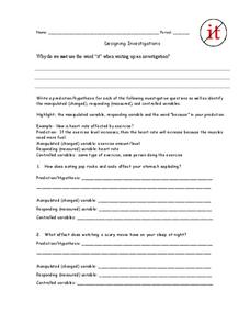 Designing Investigations Worksheet Designing Investigations Worksheet