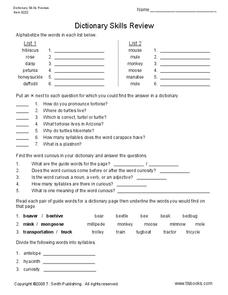 Dictionary Skills Review Worksheet For 3rd 6th Grade Lesson Planet