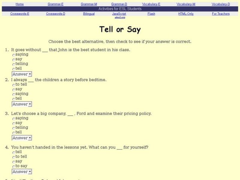 Tell or Say? Choose the Best Answer Interactive Tell or Say? Choose the Best Answer Interactive