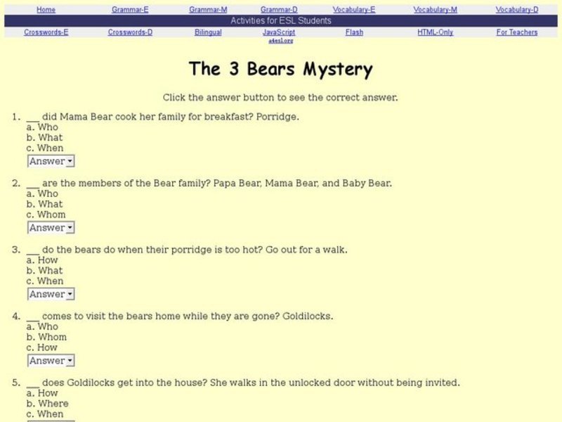 The 3 Bears Mystery (On-line Interactive) Interactive The 3 Bears Mystery (On-line Interactive) Interactive