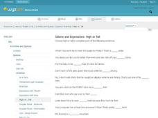 Idioms and Expressions: High or Tall Interactive Idioms and Expressions: High or Tall Interactive