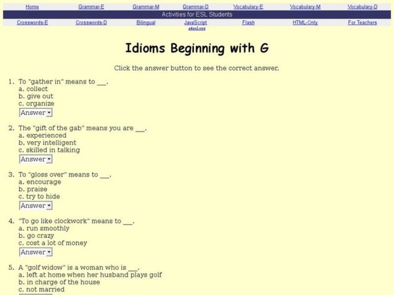 Idioms Beginning with G Interactive Idioms Beginning with G Interactive