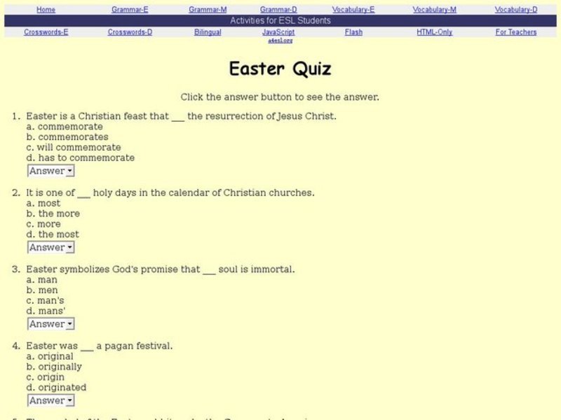 Easter Quiz Interactive Easter Quiz Interactive