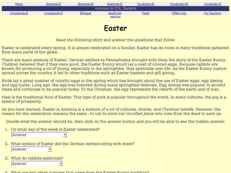 Easter: Reading Comprehension Interactive Easter: Reading Comprehension Interactive