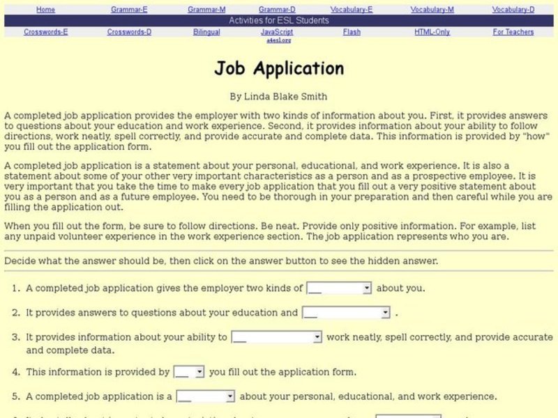 Job Application Interactive Job Application Interactive