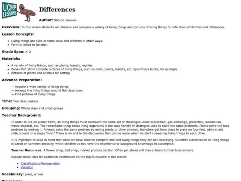 Differences Lesson Plan Differences Lesson Plan
