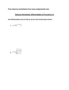 Differentiation of Functions Worksheet Differentiation of Functions Worksheet