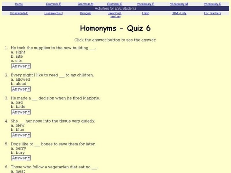 Homonyms - Quiz Interactive Homonyms - Quiz Interactive