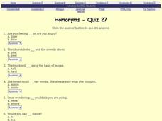 Homonyms - Quiz 27 Interactive Homonyms - Quiz 27 Interactive