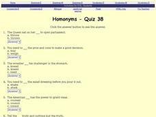 Homonyms Quiz Interactive Homonyms Quiz Interactive