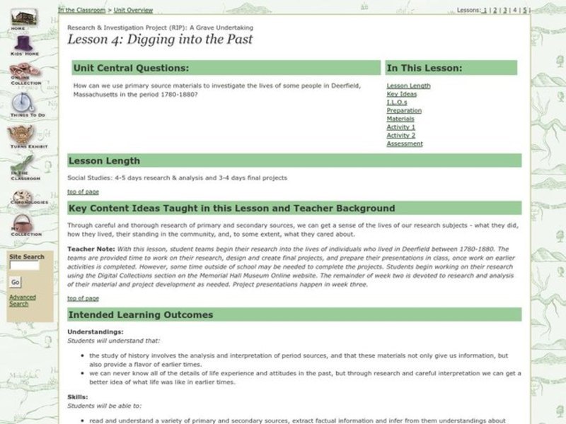 Digging Into the Past Lesson Plan Digging Into the Past Lesson Plan